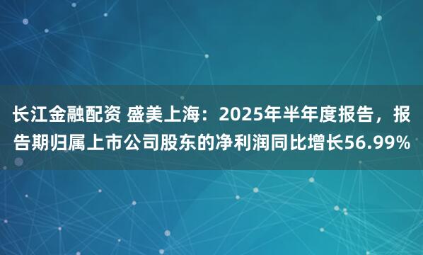 长江金融配资 盛美上海：2025年半年度报告，报告期归属上市公司股东的净利润同比增长56.99%